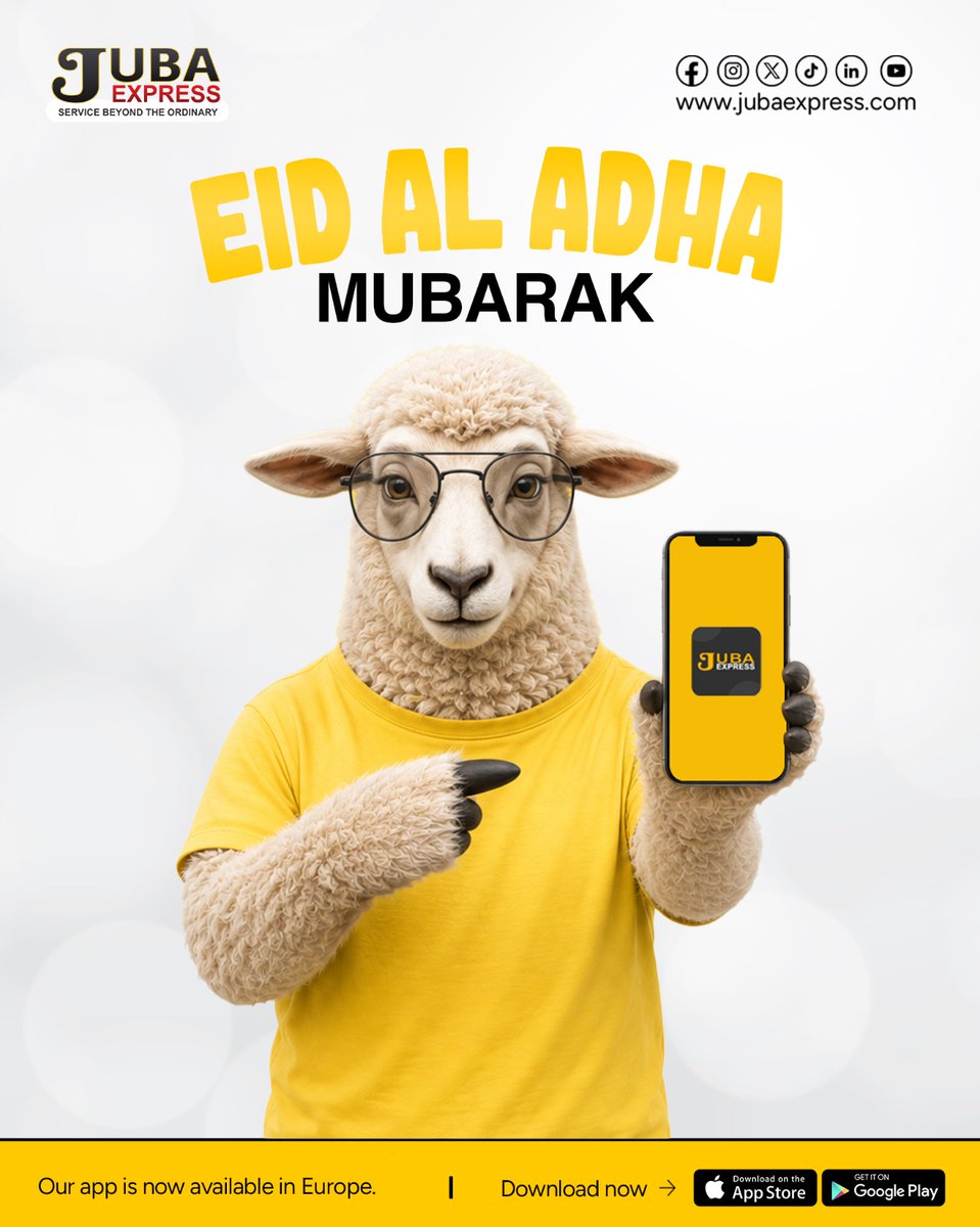 JubaExpress's tweet photo. Juba Express Wishes You a Blessed Eid ul-Adha ✨
#JubaExpress #eidmubarak https://t.co/KplF2dTab0