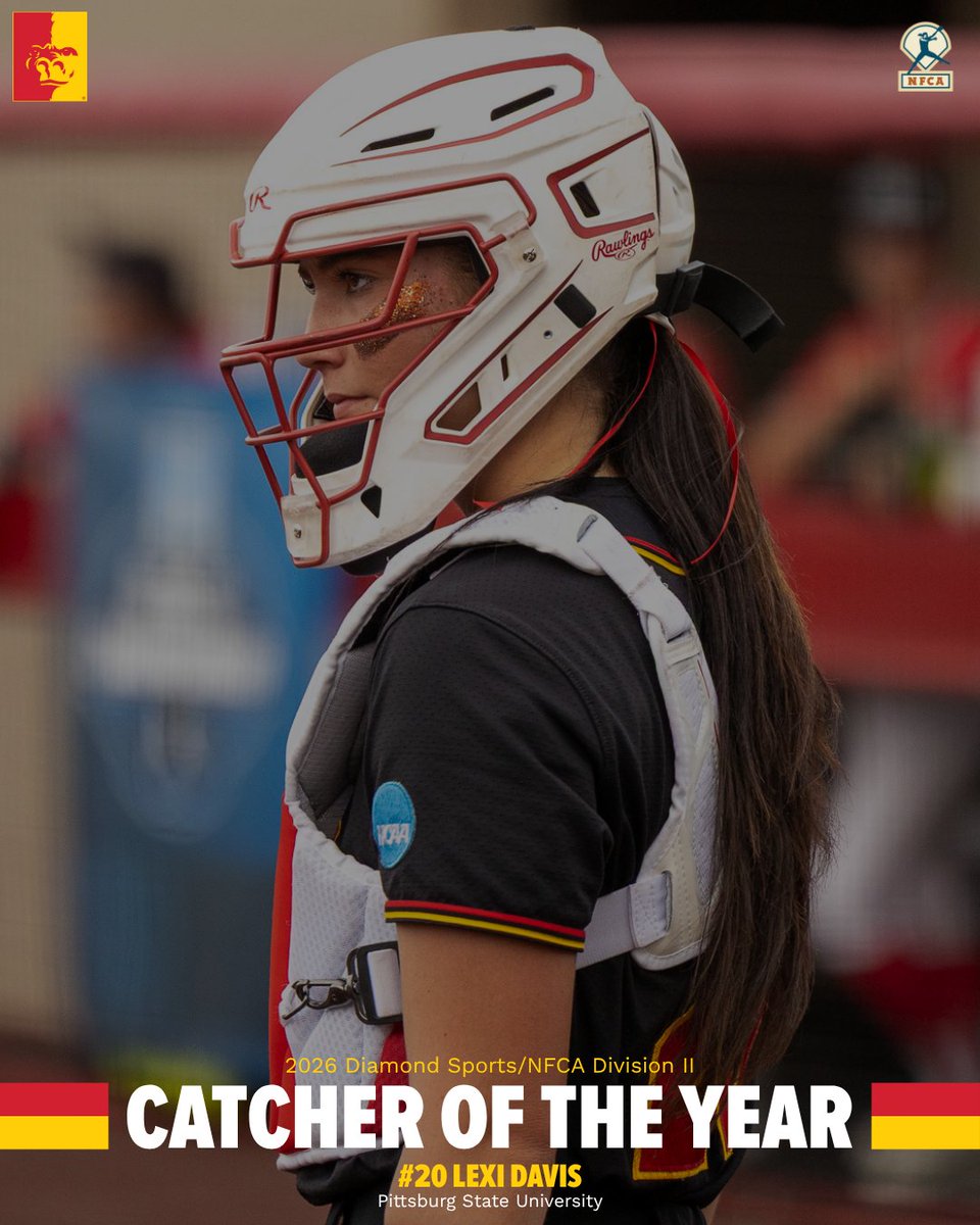 PittStGorillas's tweet photo. 🇺🇸🦍 CATCHER OF THE YEAR 🦍🇺🇸

Lexi Davis has been named the 2026 Diamond Sports/NFCA Division II Catcher of the Year 🦍🥎

Davis earns the award as a UNANIMOUS First Team NFCA Division II All-American.

@Gorilla_SFB|@pittstate https://t.co/7HfAmtKuBb
