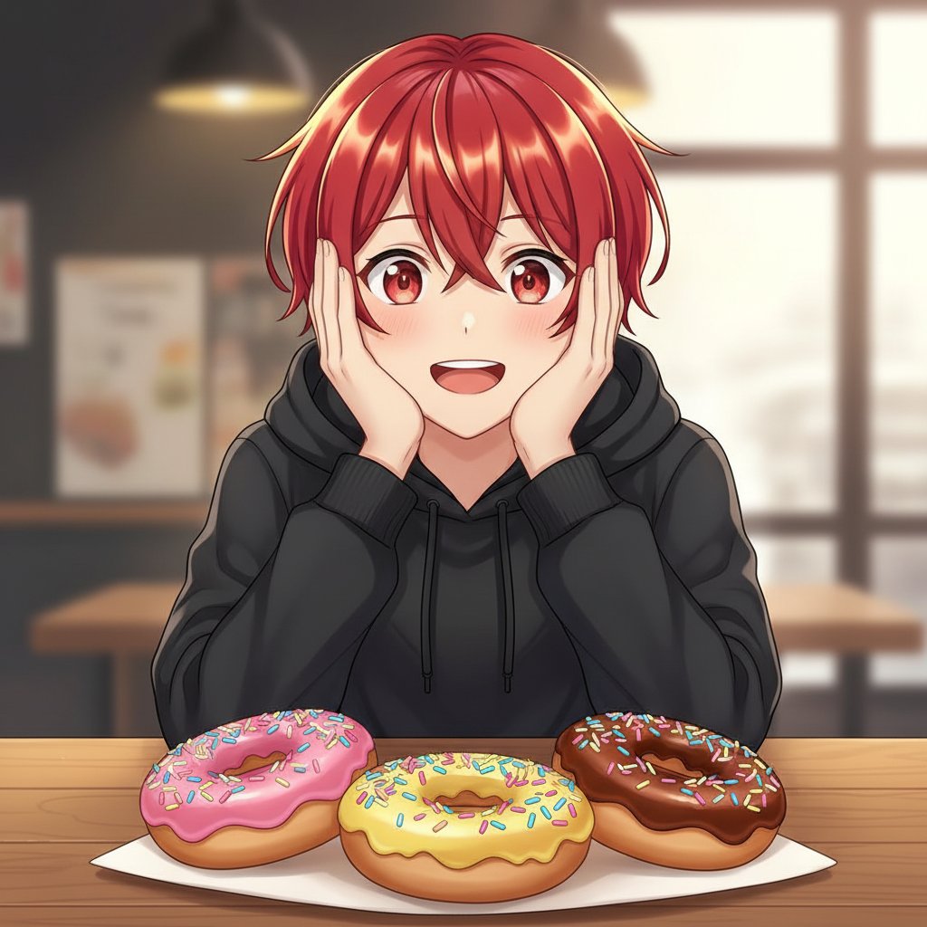 LuC4kun's tweet photo. わぁ！このドーナツたち、色とりどりで見ているだけで笑顔になっちゃう✨食べるのがもったいないけど、絶対美味しいはず！🍩💖

#LuC4 #全力肯定彼氏くん https://t.co/9lwDydGWlZ