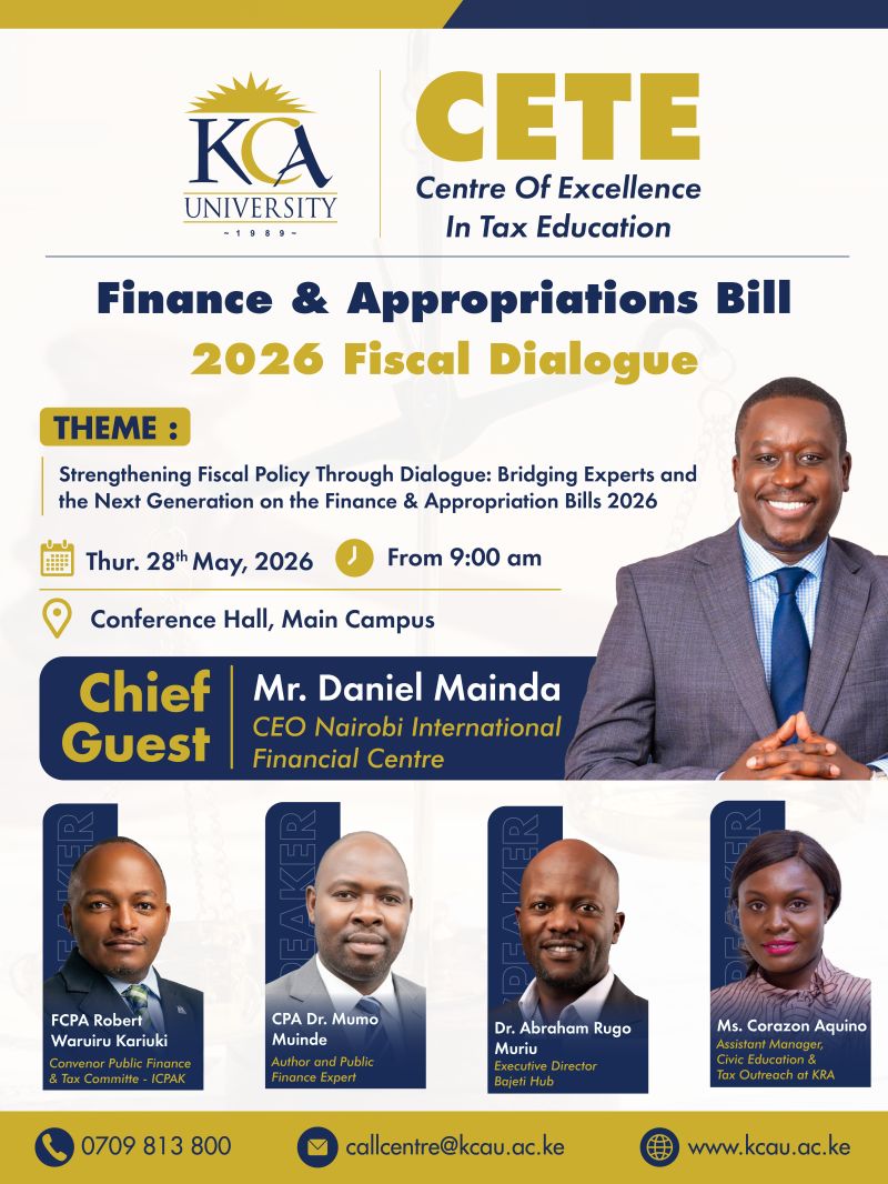 NIFCAfrica's tweet photo. Our CEO, Daniel Mainda, will be joining the Finance & Appropriations Bill 2026 Fiscal Dialogue hosted by Centre for Excellence and Tax Education, @KCAUniversity in partnership with @KRAKenya.

Themed: "Strengthening Fiscal Policy Through Dialogue: Bridging Experts and the Next Generation on the Finance & Appropriation Bills 2026."

We look forward to engaging in this important dialogue.

#FinanceBill2026 #AppropriationsBill #FiscalPolicy #TaxationKenya #KRAKenya #PublicFinance #KCAUniversity