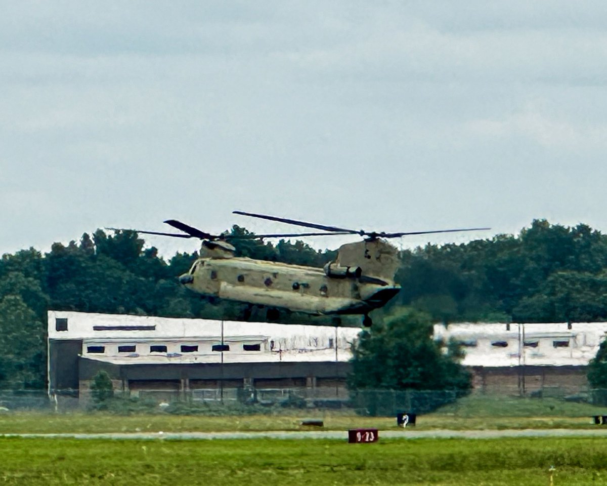 FlyBarkley's tweet photo. One of our TSA officers captured four CH-47 Chinook helicopters landing on Barkley’s runway. Always exciting to see military aircraft stop through the airport! https://t.co/M22FSNVeMM