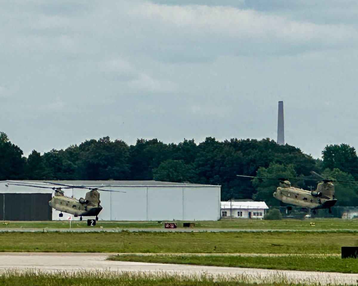 FlyBarkley's tweet photo. One of our TSA officers captured four CH-47 Chinook helicopters landing on Barkley’s runway. Always exciting to see military aircraft stop through the airport! https://t.co/M22FSNVeMM