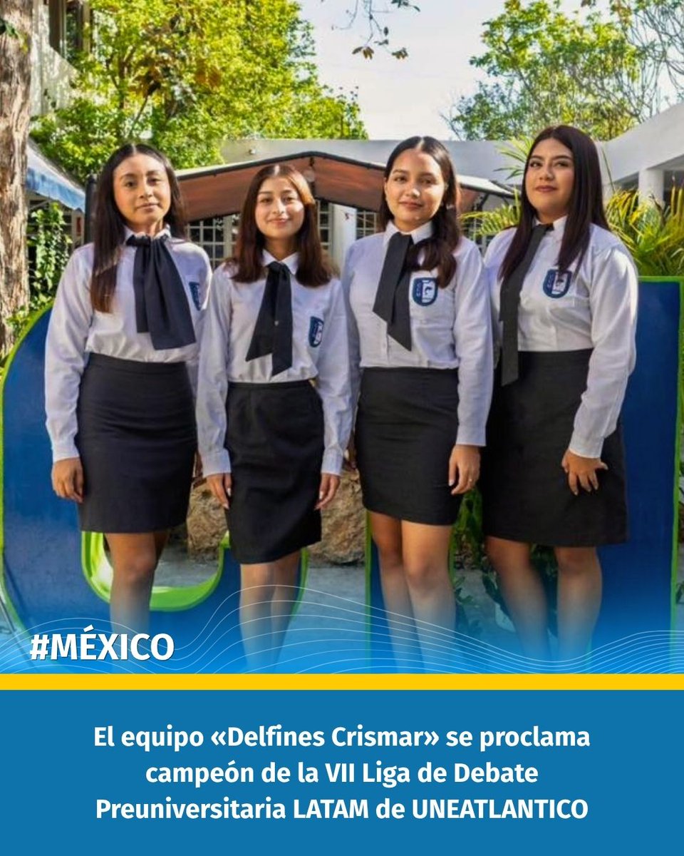 FUNIBER's tweet photo. 🇲🇽 #México | 🤝🌍 ¡El talento mexicano brilla en la Liga de Debate LATAM!

El equipo «Delfines Crismar», representante de México, logra el primer puesto en la VII Liga de Debate Preuniversitaria LATAM, evento organizado por la Universidad Europea del Atlántico de la red FUNIBER. 

Un evento vibrante donde la creatividad, la estrategia y la excelencia argumentativa se encontraron en una final memorable frente a Macris School de Honduras. Esta iniciativa refuerza la importancia del pensamiento crítico y conecta el futuro de la región con oportunidades globales.

¡Felicidades a todos los participantes por su dedicación y pasión!

Conoce más: 👉 https://t.co/96H3IkIvQQ