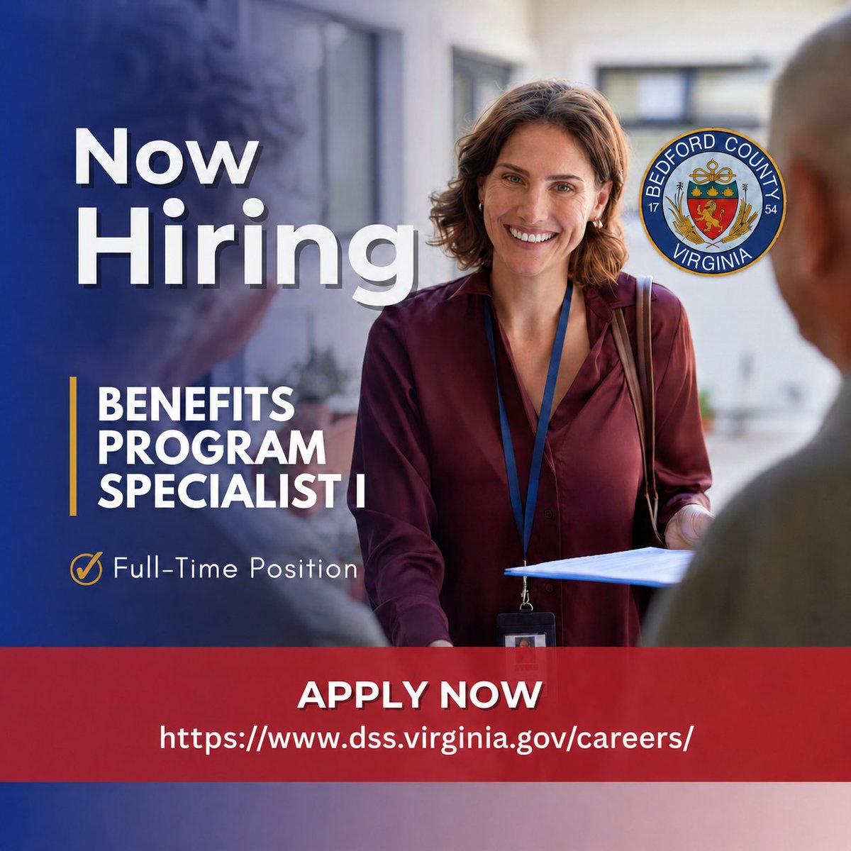 vcwcentral's tweet photo. Bedford County, VA Social Services is #hiring a full-time Benefits Program Specialist I. This is an entry-level position with a salary range starting at $40,711. Apply by June 1 at: https://t.co/p7RS64EhC0 https://t.co/ucR36mWwKm