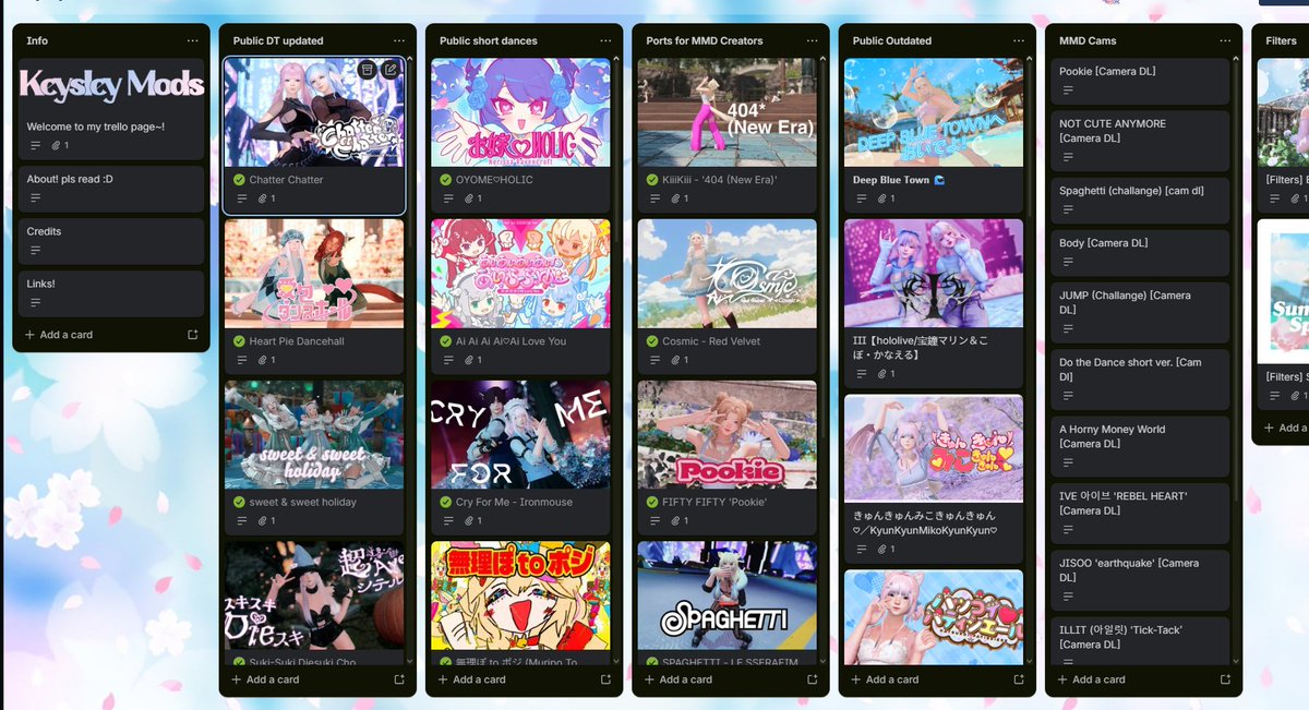 keysley_'s tweet photo. finally added a tab in my trello for mmd ports that i do for mmd creators, so it will be easier for yall to get to the downloads for them, from my end! 
https://t.co/sFt9hxibBQ https://t.co/SIoMZ7Aar1