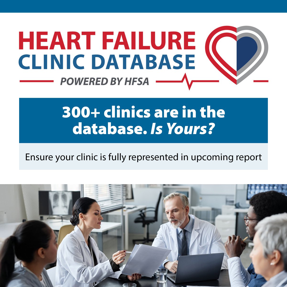 HFSA's tweet photo. Is your clinic in the HFSA Heart Failure Clinic Database?

Help provide a complete picture of heart failure care in the first-ever HFSA state of heart failure clinics report. Complete the two surveys available to ensure your clinic is fully represented.

Start here: 🔗https://t.co/whP08XKhwU