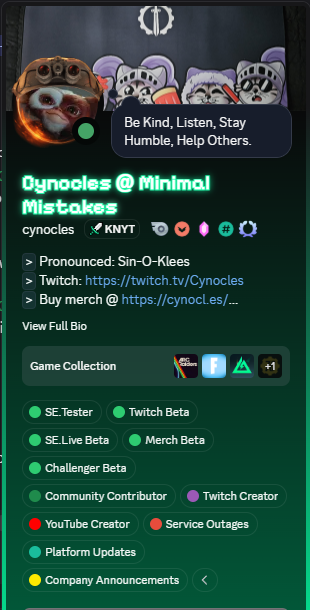 Cynocles's tweet photo. @TerrierDarts @StreamUPtips @streamerdotbot @mrboost92 I've been an tester for @streamelements &amp; rareco

My Credentials via the SE discord.
Tested there Storefront stuff &amp; OBSLive from ALPHA + much much more. https://t.co/859KV5acaL