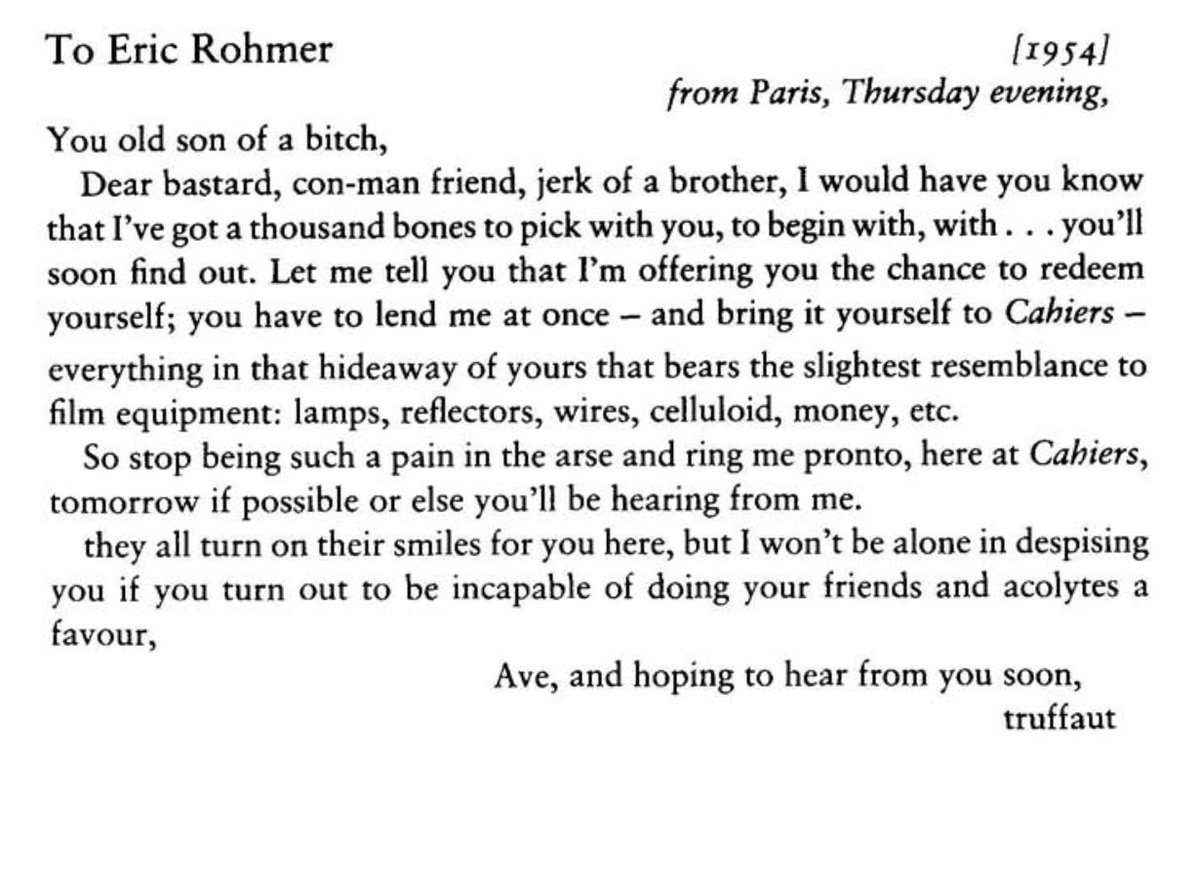 feuilladist's tweet photo. Letter from Truffaut to Rohmer, 1954 https://t.co/qBop7HeeMd