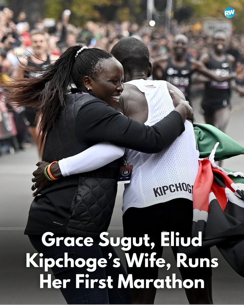 runnersworld's tweet photo. Eliud Kipchoge has shifted from elite marathoning to being an ambassador for the sport and "inspiration." Among those inspired by him to run 26.2 miles? His wife, Grace Sugut.

Sugut completed her first marathon at Sunday’s Cape Town Marathon in South Africa. She crossed the finish line in a time of 4:29:59, placing 2,353 out of the 6,914 women in the Cape Town field, and was met by Eliud at the finish with a hug.

https://t.co/wcZm2kWzcA