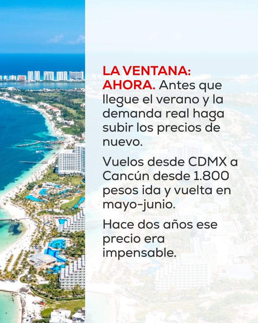 ticket_mx_'s tweet photo. Cancún = el destino más buscado por los mexicanos por tercer año. Y este 2026 algo cambió con sus precios.
Tickets te muestra el precio real. Link en bio ✈️
#cancun #mexico #vuelosbaratos #destinosmexico https://t.co/g66QW4adfq