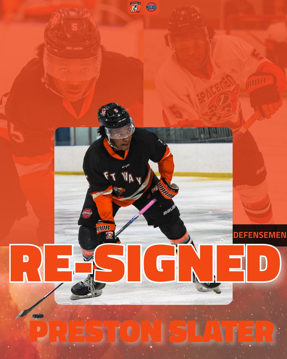 FWSpacemen's tweet photo. 🚨RE-SIGNING ALERT🚨

We are proud to announce the re-signing of 2007 defenseman, Preston Slater to the Spacemen for the 2026–2027 season! The Milwaukee, WI native is lifting off for his second year in Space. https://t.co/m7AuAlvWS4