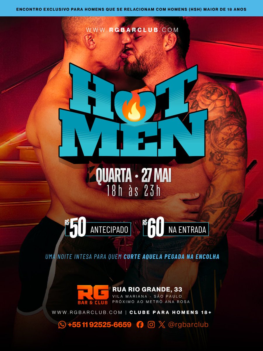 rgbarclub's tweet photo. QUARTA | 27/05 | 18h às 23h | 🔥 HOT MAN

💵 R$50 - Antecipado 👉 https://t.co/pLlqH7UjcM
💵 R$60 - Na Entrada

👉 Dress: Pelado ou de cueca

🔗 Comunidade: https://t.co/gFBH3C9eEk

#RGBarClub #BarGaySP #SPGay #GuiaGaySP #CruisingGay #SaoPauloGay #NakedBar #FetishNight #HotParty https://t.co/WEzNAvX4V9