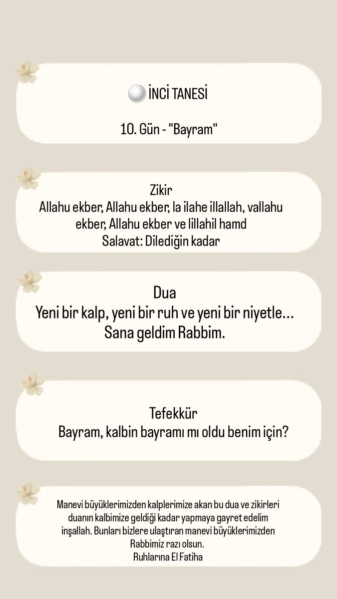 34_rehnuma's tweet photo. ⚪️ İNCİ TANESİ 
1O. Gün - "Bayram"

Dua
Yeni bir kalp, yeni bir ruh ve yeni bir niyetle... Sana geldim Rabbim.

#zilhicce #bayram #dua https://t.co/s42ubmFmSg
