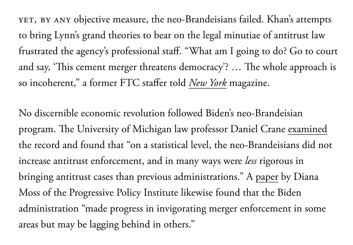 CompCoalition's tweet photo. "Yet, by any objective measure, the neo-Brandeisians failed." 🔥🔥
Read @JonathanChait's full piece @TheAtlantic critiquing the @JoeBiden/@LinaMKhan anti-innovation philosophy here: https://t.co/Fm3u35N1uN https://t.co/XmVQonwlOx