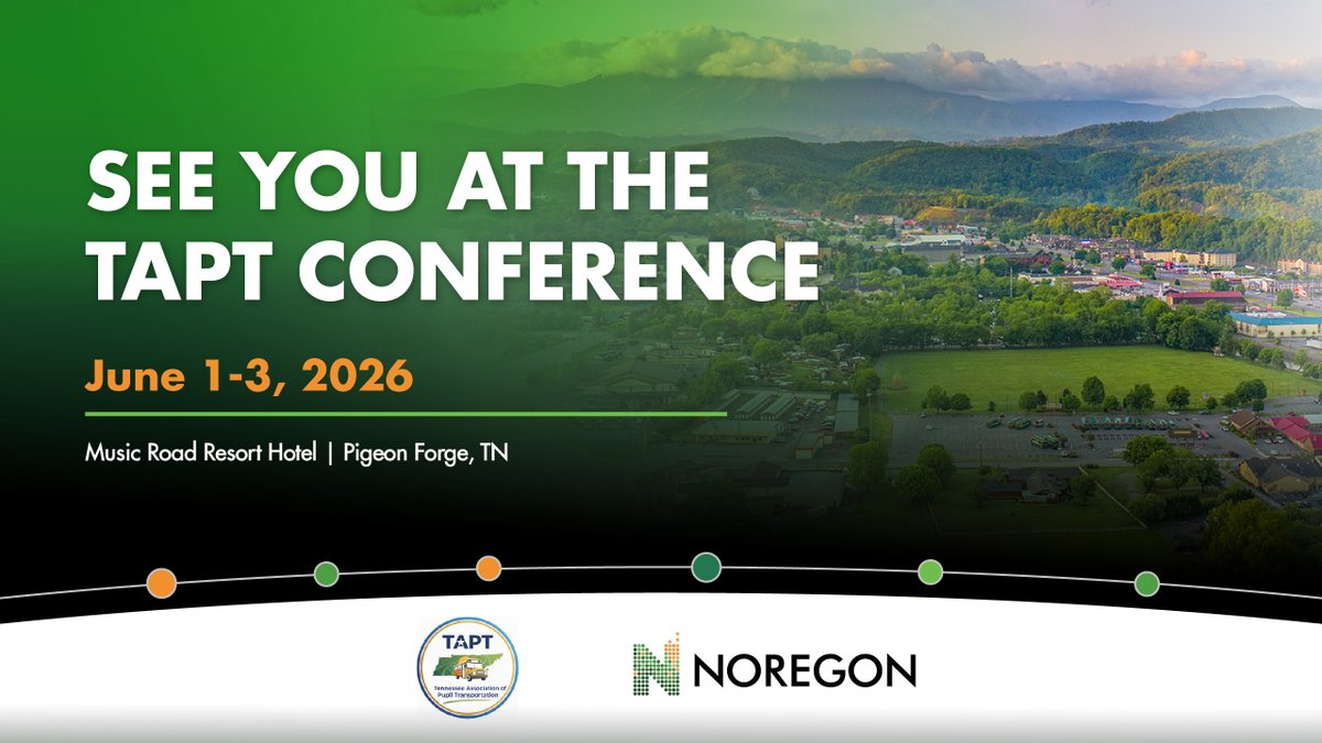 NoregonSystems's tweet photo. Come visit the Noregon booth at the 2026 Tennessee Association of Pupil Transportation event! We’re excited to connect, answer your questions, and share solutions that help keep student transportation safe, efficient, and running strong. https://t.co/Wu9N7rkHSm