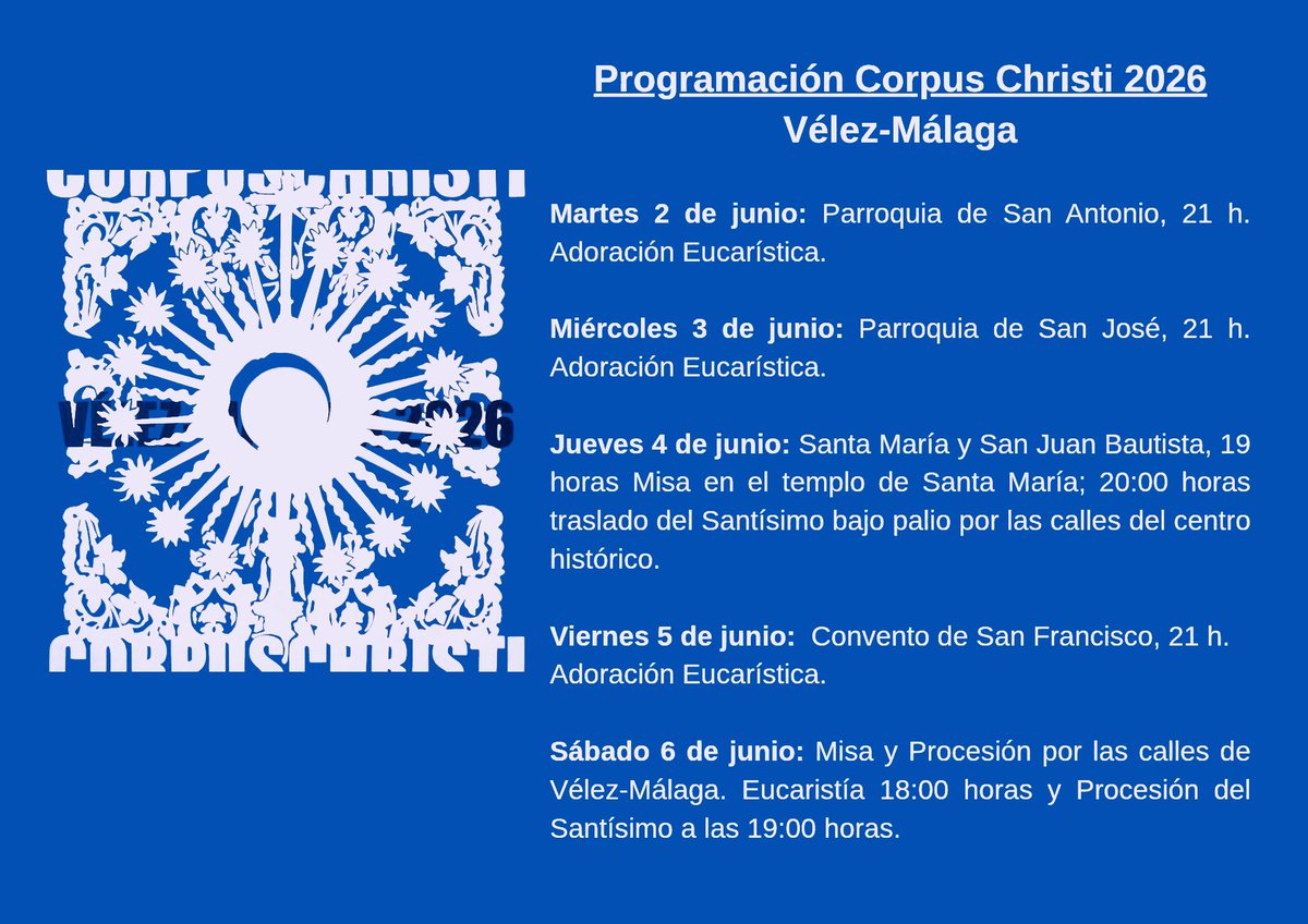 sanjosevelez's tweet photo. CORPUS CHRISTI 2026🌾🍇

👇🏻Descubre todos los detalles de la celebración del Corpus Christi en nuestra ciudad en esta publicación.

🙌🏻¡Alabado sea el Santísimo Sacramento del Altar! ¡Sea por siempre bendito y alabado! https://t.co/ISXZJTDTZM