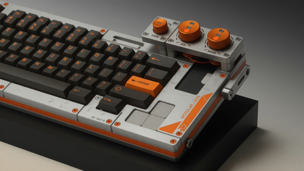 imagine's tweet photo. Weekly style inspiration by @doganuraldesign made with Grok Imagine  

Try the prompt:   

Studio product shot of [a tabletop record player boasting a massive, solid metal spinning platter], industrial design, matte sandblasted aluminum, vibrant safety orange accents, minimalist geometric shapes, retro-futuristic functionalism, cantilevered structures, flathead screw pivot details, soft studio lighting, smooth gradient background, dramatic drop shadows, clean metallic textures, high-end product rendering, utilitarian aesthetics, stark contrasting elements.