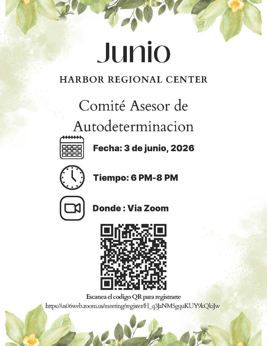 HarborRC's tweet photo. La próxima reunión del Comité Asesor del Programa de Autodeterminación de Harbor se llevará a cabo el 03 de junio, de 6-8 de la tarde. Por favor consulte el folleto para información sobre cómo registrarse. https://t.co/jR34f8phC7