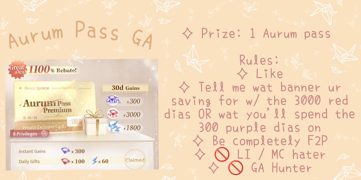 A1i_LaDS's tweet photo. GA ANNOUNCEMENT!! 📣

‼️This is for those who have NEVER had an aurum pass before, are completely F2P &amp; have never won a GA before
I will very thoroughly check ur LADS &amp; X acct (even if I have to go thru 10000+ posts)

Follow the rules below
Duration: May 26-30th 8am EDT (UTC -4) https://t.co/AklT8sdh2w