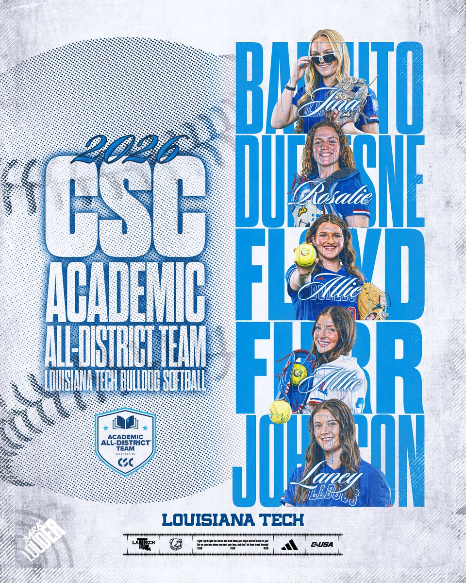 LATechSB's tweet photo. Got 5⃣ on it 🧠📚

For the third straight season, the Bulldogs placed five on the CSC Academic All-District Team 👏

🗞️ https://t.co/IgUbaU9do9

#BarkLouder https://t.co/22DBF2t10i