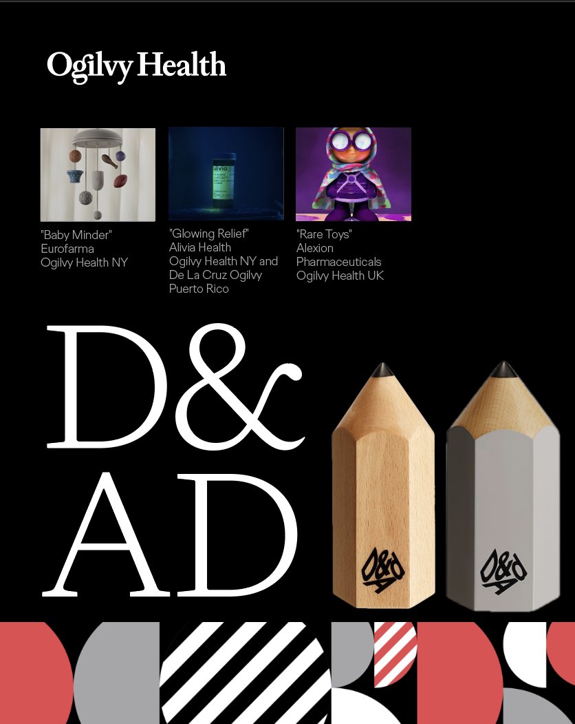 OgilvyHealth's tweet photo. We’re proud to celebrate three winning health campaigns at the @dandad Awards: 
 
Thank you to our New York and UK teams and client partners for proving that world-class creativity is a powerful catalyst for health impact. https://t.co/3ObXjTTZcp