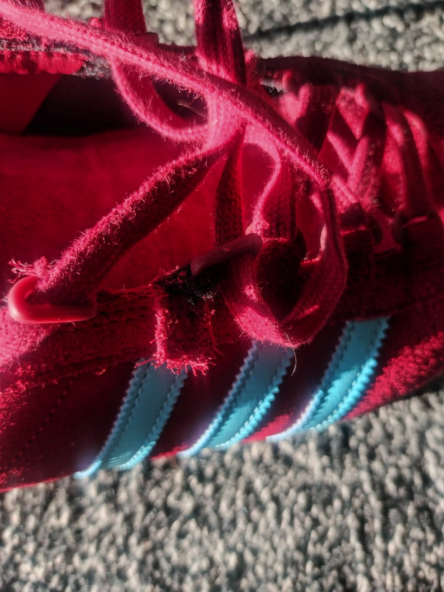 sootyboy66's tweet photo. @AlanShepo69 hi mate you have been recommended to me a pair of Adidas trimm star has unfortunately a eyelet that has broken away  what are your thoughts 
Please see photos https://t.co/No5pwm6X3V
