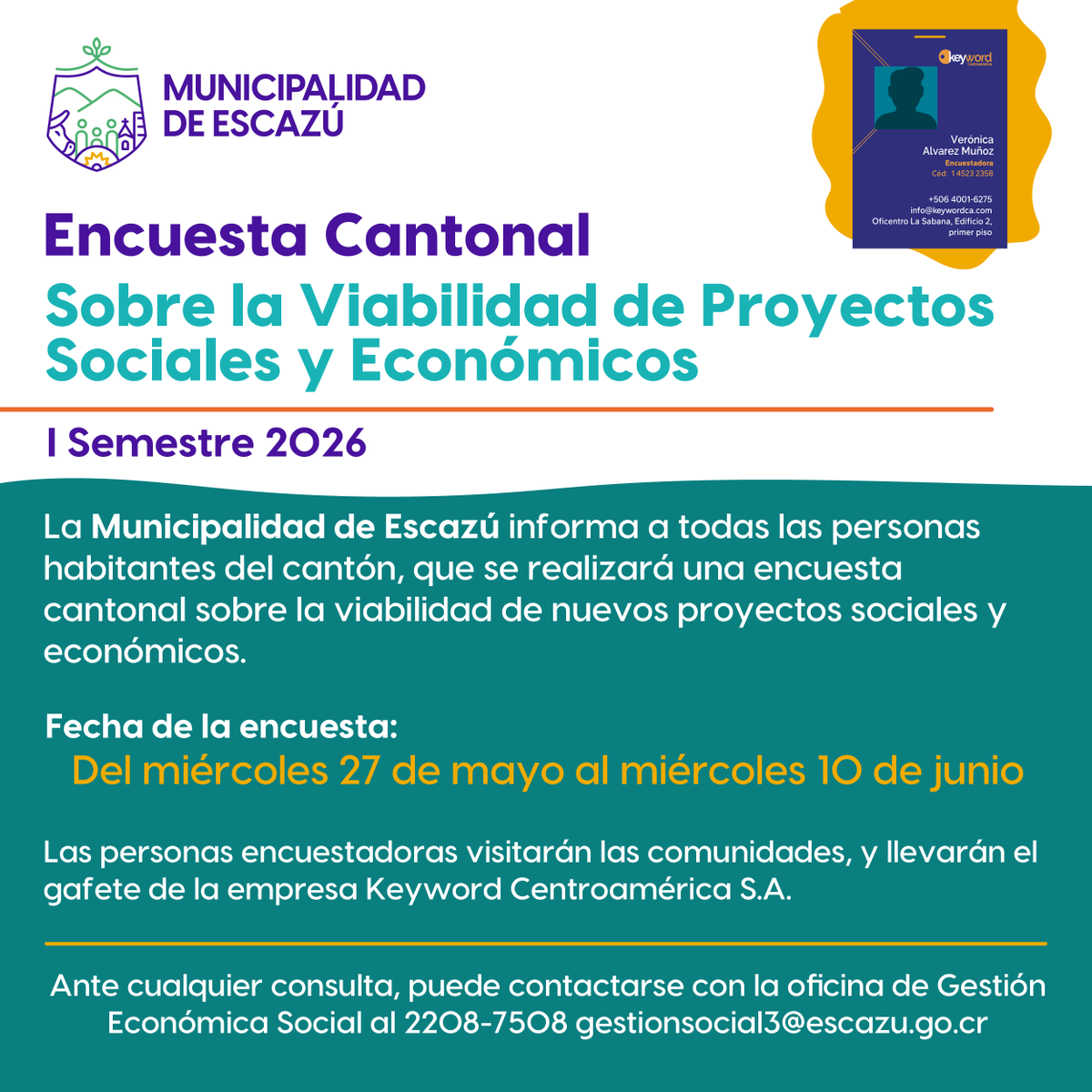 MEscazu's tweet photo. 📄 Encuesta Cantonal | Sobre la Viabilidad de Proyectos Sociales y Económicos

La Municipalidad de Escazú invita a participar en una encuesta cantonal sobre la viabilidad de nuevos proyectos sociales y económicos. 💙🤍

#MuniEscazu #Municipalidad #Escazu https://t.co/AsSVElcCbq