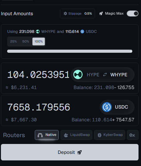 Carce1819's tweet photo. Still the most useful feature of any CL dex found on @RamsesExchange.
No fiddling around with numbers to balance the two tokens, #MagicMax turned on calculates and swaps the perfect number of tokens each time.
Great place to stake your hyperliquid:native ! https://t.co/OFp39iRn9v