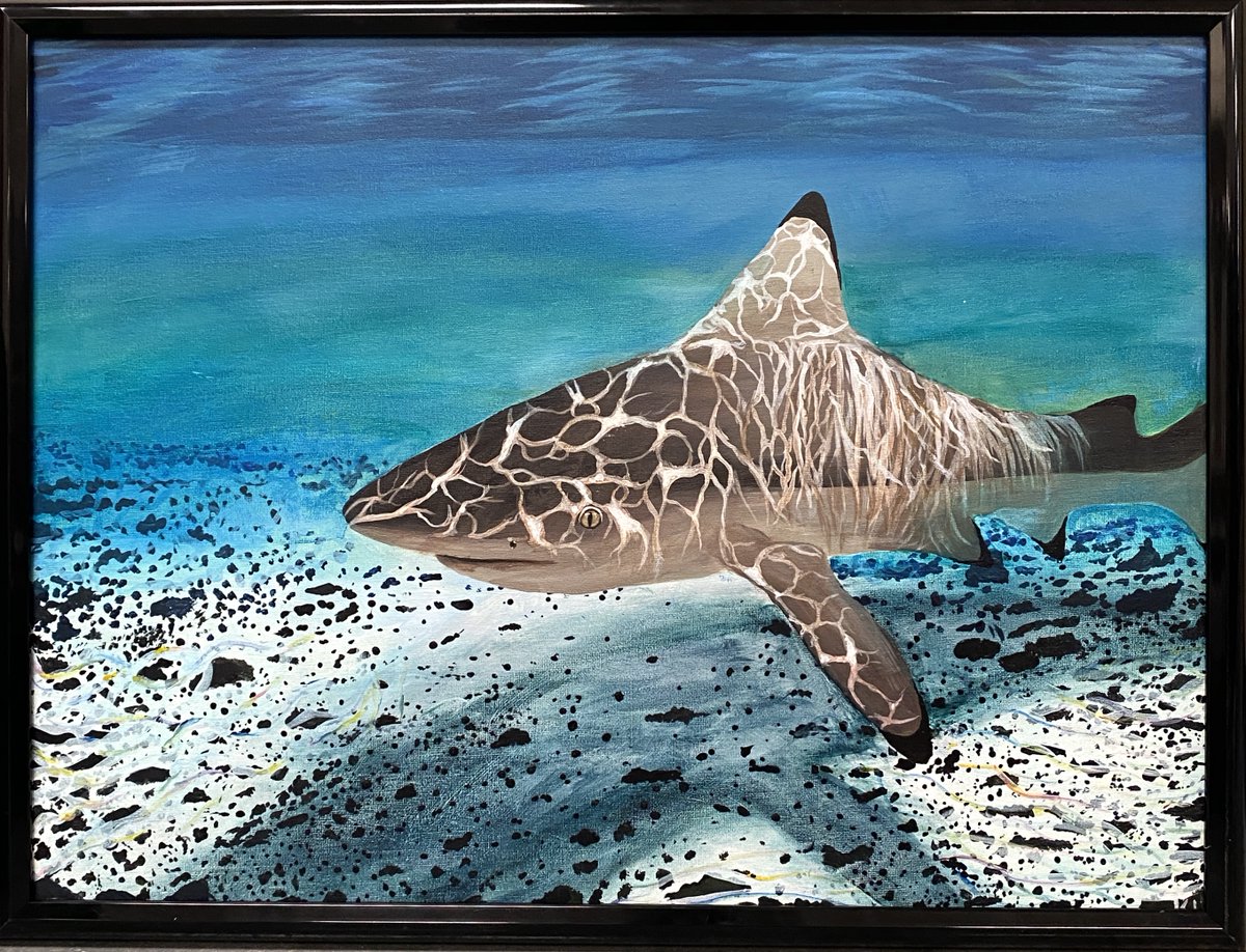 UrbandaleCSD's tweet photo. Happy #TalentedTuesday! We'll be sharing some of the amazing artwork submitted to The Burbs Art Awards this year by UHS students over the next few weeks. Starting us off is this 2nd Place Acrylic Art Winner, "I Like Sharks" by Kamryn Leuer. Wow! 🤩 🦈 https://t.co/sY6mCVjKLY