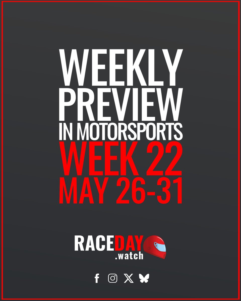 racedaywatch's tweet photo. Weekly Preview in Motorsports - Week 22 on RaceDay!

🇮🇹#MotoGP #ItalianGP
🇯🇵#WRC #RallyJapan
🇮🇲#TT2026
🇪🇸#WorldSBK #AragonWorldSBK
🇩🇪#MXGP
🇮🇹#F1H2O
🇺🇸#INDYCAR
🇺🇸#NASCAR
🇮🇹#GTWorld #GT2Europe #GT4Europe
🇭🇺#FIARallycross #EuroRX
🇺🇸#MotoAmerica
🇧🇷#CopaTruck #NASCARBrazil
🇦🇷#ACTC https://t.co/D9ssRxTtqy