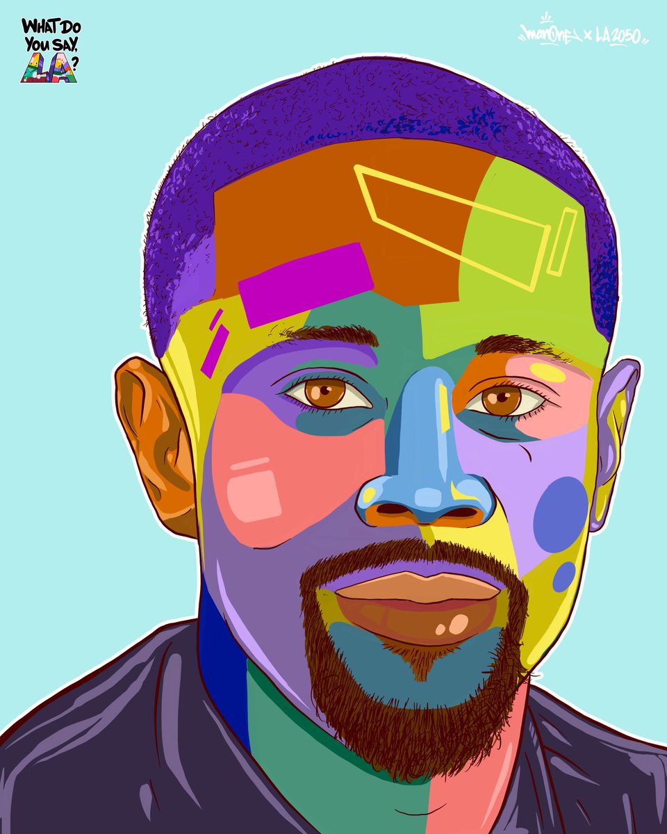 LA2050's tweet photo. What Do You Say, Royal? 

"Opportunities for the formerly incarcerated" matter deeply to wildland firefighter Chief Royal Ramey, the CEO of LA2050 grantee @ffrp_ca. Swipe for his powerful words, and read about what matters most to other impactful Angelenos at https://t.co/pveXezx4h8.

Portrait by Goldhirsh Foundation Artist-in-Residence @ManOneArt.