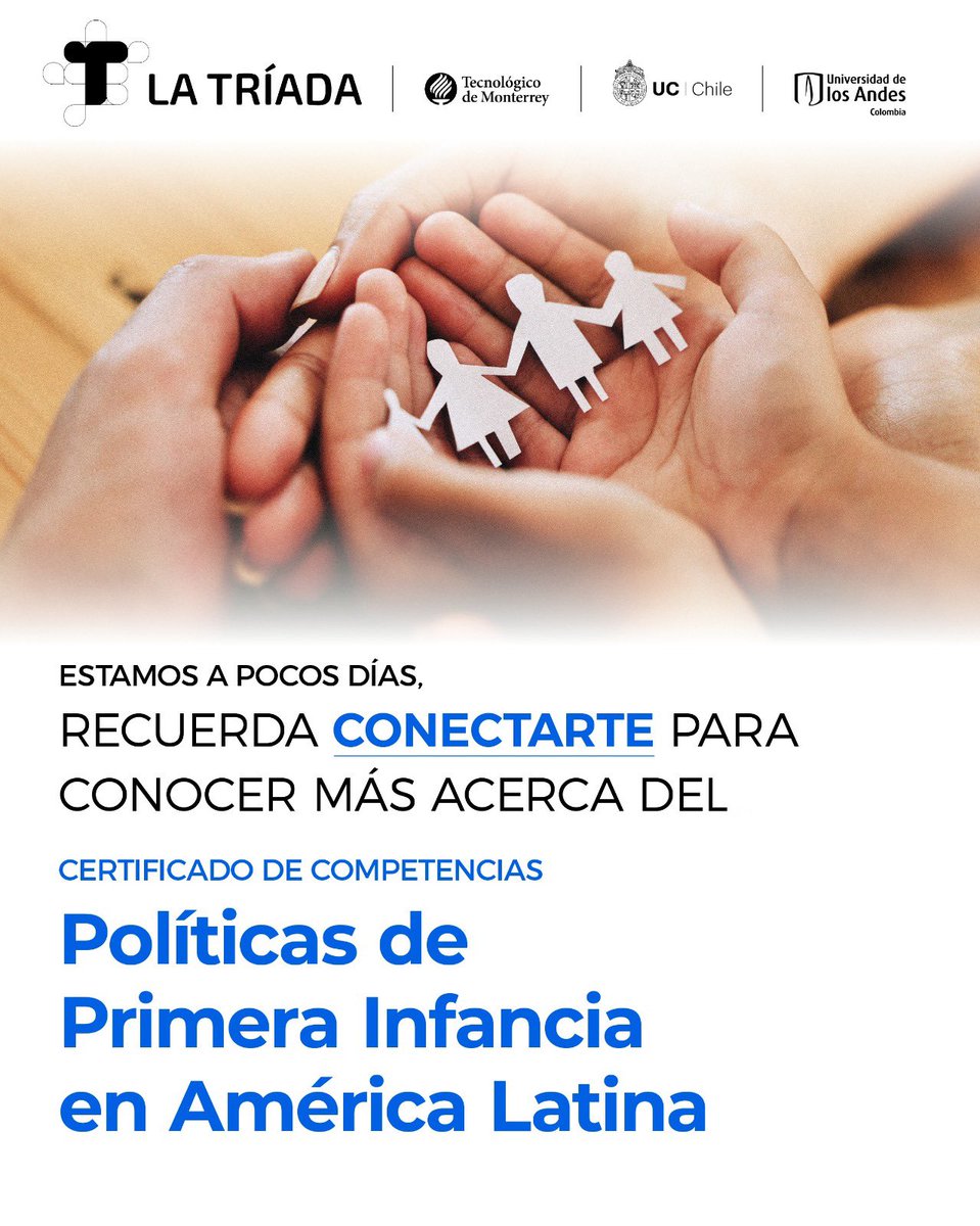 centroprimIn's tweet photo. ¿Trabajas en el diseño o implementación de políticas públicas para la Primera Infancia en América Latina? Esta es tu oportunidad de fortalecer tus capacidades con un certificado académico único en la región.

Postúlate antes del 10 de junio al Certificado de Competencias en Políticas de Primera Infancia, dirigido a líderes, profesionales у servidores públicos comprometidos con transformar realidades desde los primeros años de vida. Este Certificado es liderado por el Centro de Primera Infancia del Tec de Monterrey y Fundación FEMSA y avalado por las universidades de la Triada: Tec de Monterrey, Universidad de Los Andes y Pontificia Universidad Católica de Chile.

¡Conéctate este 28 de mayo a las 15:00 hrs (hora México) a una sesión informativa en vivo con nuestros expertos!: 
https://t.co/8rkiSJrXRf

¿Quieres más información? descarga el folleto informativo: 
https://t.co/6I3JQqUYvF

POSTÚLATE AQUÍ
https://t.co/vnRyQf4hwe

¡Queremos encontrar a los mejores candidatos!

#ImpulsandoElAprendizaje #Primeralnfancia #PolíticaPública #CentroDePrimeralnfancia #FundaciónFEMSA