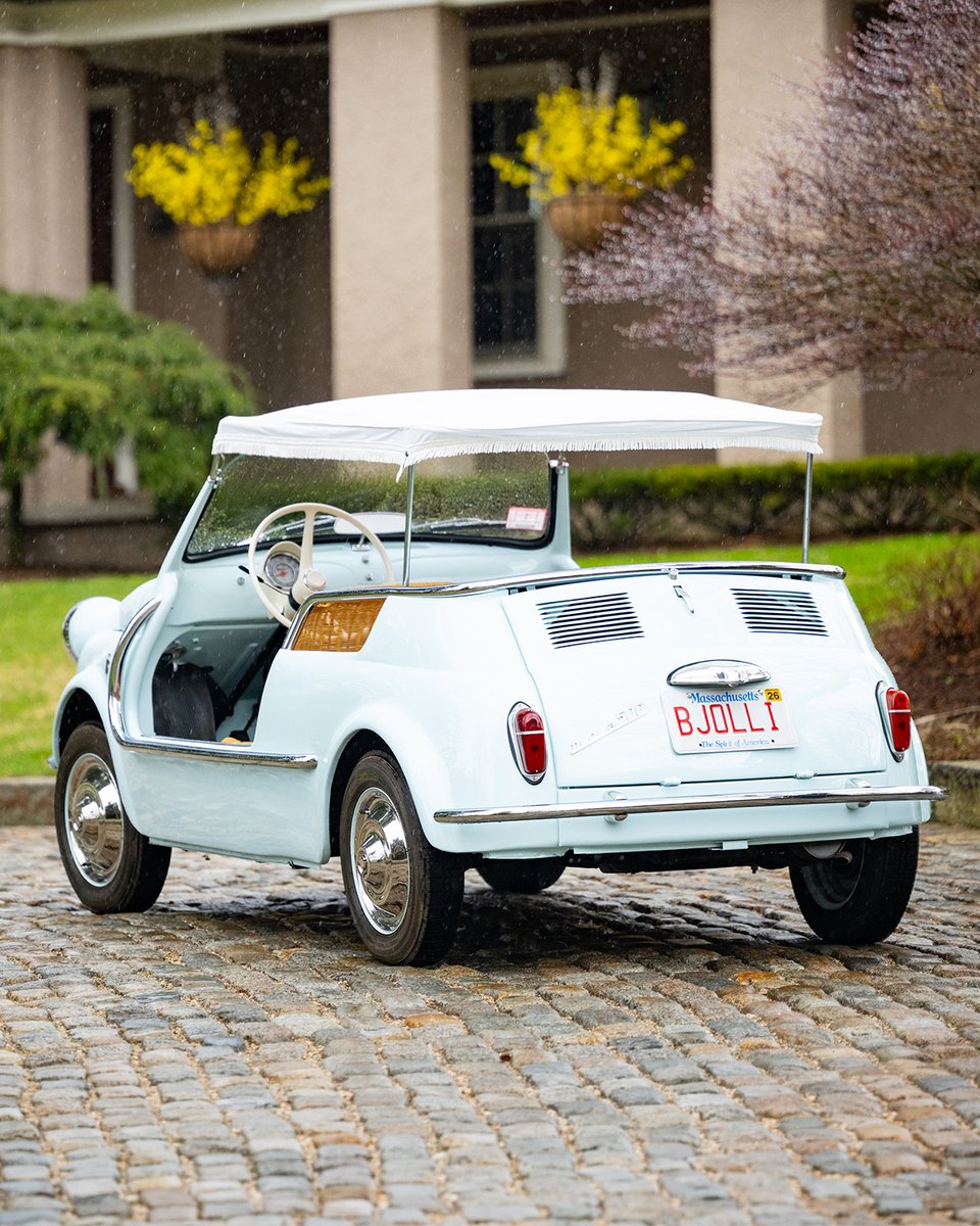 SothebysMS's tweet photo. The Fiat 500 Jolly may be the most charming collector car ever built.

Originally designed by Ghia as a yacht tender for Europe’s elite, this fully restored 1960 example pairs wicker seats, open-air coachwork, and unmistakable Italian style with incredible rarity.

This rare factory-built example is up for auction and closing on Wed, May 27th 

More: https://t.co/sCzsMKvYqe

#SOMO #FiatJolly #Fiat500 #Ghia #SothebysMotorsport