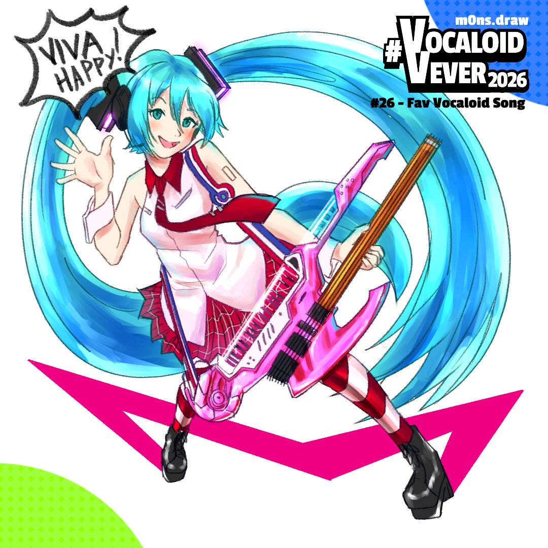 M0NS16's tweet photo. VocaloidVever #26 - Favorite Vocaloid Song
- Viva Happy will always be my all-time favorite vocaloid song!! So here's "The Great Idol" album cover in my style. She's so happyyy

#vocaloidvever2026 #miku #vocaloid #art @_MitchieM https://t.co/Z4qUCSwvTn