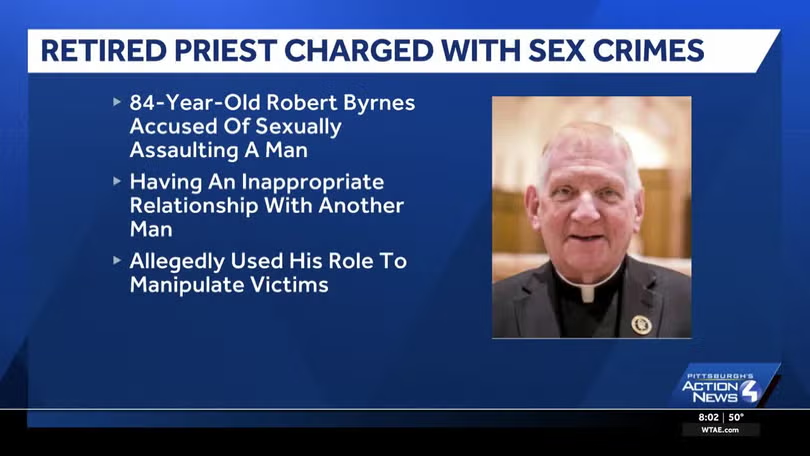 SkepticallyDan's tweet photo. Greensburg diocese did the right thing in March by reporting Byrnes to police after receiving a sexual assault complaint.

But why was he living at a publicly accessible diocese retreat center until his arrest, despite being banned  from ministry back in 2018? 

Graphic by @WTAE https://t.co/mp70AvDkkW