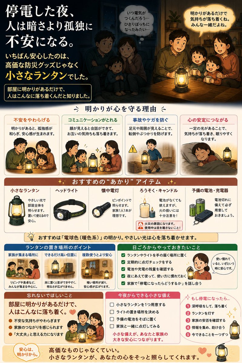 bben00's tweet photo. 停電した夜、
人は暗さより孤独に不安になります。

いちばん安心したのは、
高価な防災グッズじゃなく
小さなランタンでした。

部屋に明かりがあるだけで、
人はこんなに落ち着くんだと知りました。 https://t.co/3UbCoBP0Vh