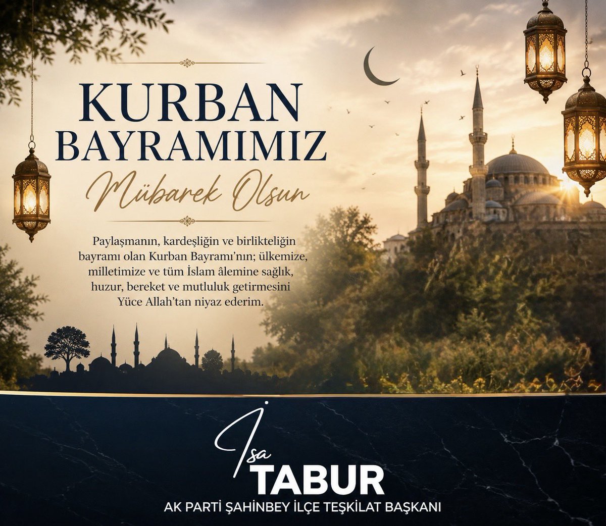 IsaTabur's tweet photo. Kurban Bayramı ;
paylaşmanın,dayanışmanın ve kardeşliğin en güzel şekilde yaşandığı müstesna günlerden biridir.

Bu vesileyle ülkemizin ve tüm İslam âleminin Kurban Bayramı’nı kutluyor ; sağlık,huzur ve bereket dolu nice bayramlar diliyorum.

#KurbanBayramı https://t.co/aPx0AuRlx3