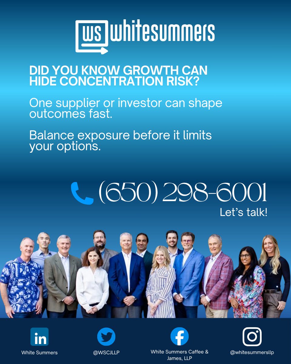 WSCJLLP's tweet photo. Founders already manage portfolios, even inside one company.
Exposure can gather around:
One customer
One supplier
One geography
One investor relationship
One key hire
Growth tends to reveal concentration long before a dashboard does. https://t.co/OoXFSkMjPq