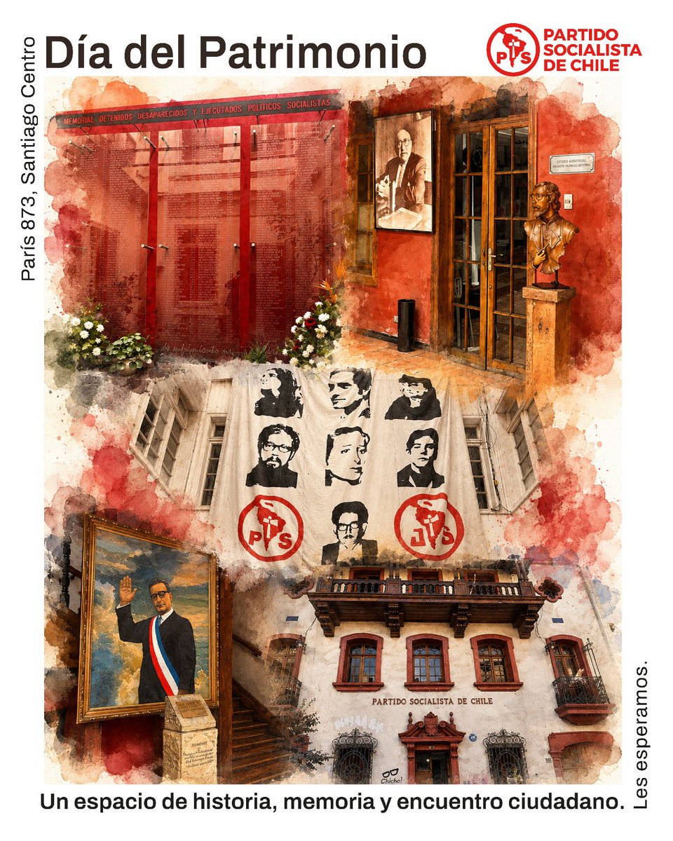 PSChile's tweet photo. La casa de Salvador Allende, de Michelle Bachelet y de Marmaduke Grove, entre muchas y muchos otros, junto al memorial que honra a las y los socialistas que entregaron sus vidas por la democracia, abre sus puertas en el Día del Patrimonio.
Les esperamos este sábado 30 y domingo https://t.co/EZDwUyMwAC