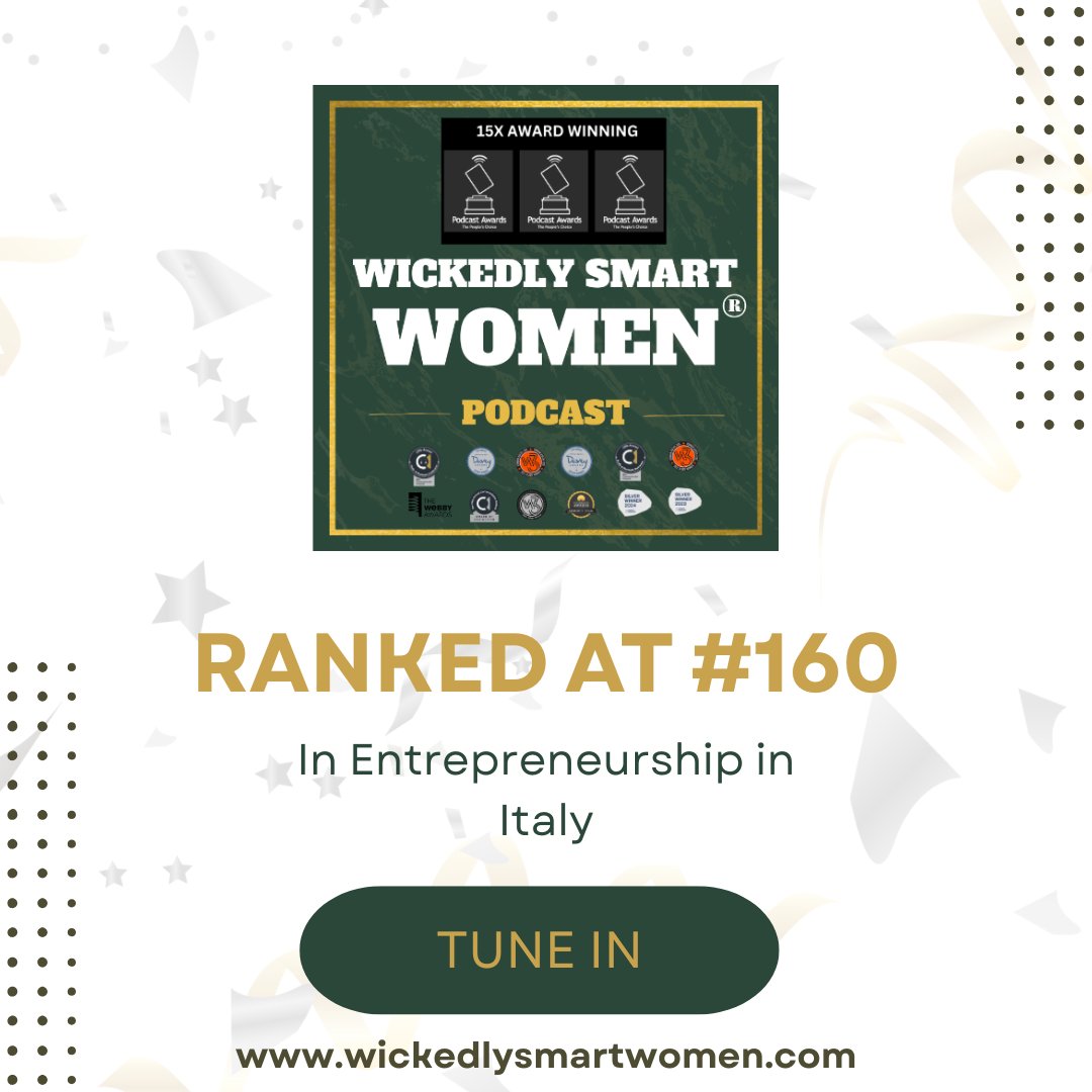 WSW_Podcast's tweet photo. We’re excited to share that the Wickedly Smart Women® Podcast is now ranked #160 in Entrepreneurship in Italy! 🇮🇹✨

If you haven’t tuned in yet, now’s the perfect time to join our global community of visionary women entrepreneurs.

Apply to be a guest: https://t.co/9gEXirdNsU https://t.co/yf7xvQu1HY