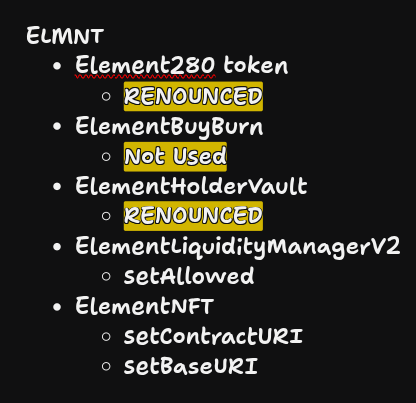 HLX_Dude's tweet photo. ELMNT is as renounced as possible.  We can only update the tokens allowed to be paired with ELMNT tax free, and make sure the NFT images aren't lost.  they are currently hosted by pinata on IPFS.

0xe9A53C43a0B58706e67341C4055de861e29Ee943 https://t.co/VZTydUWMJf