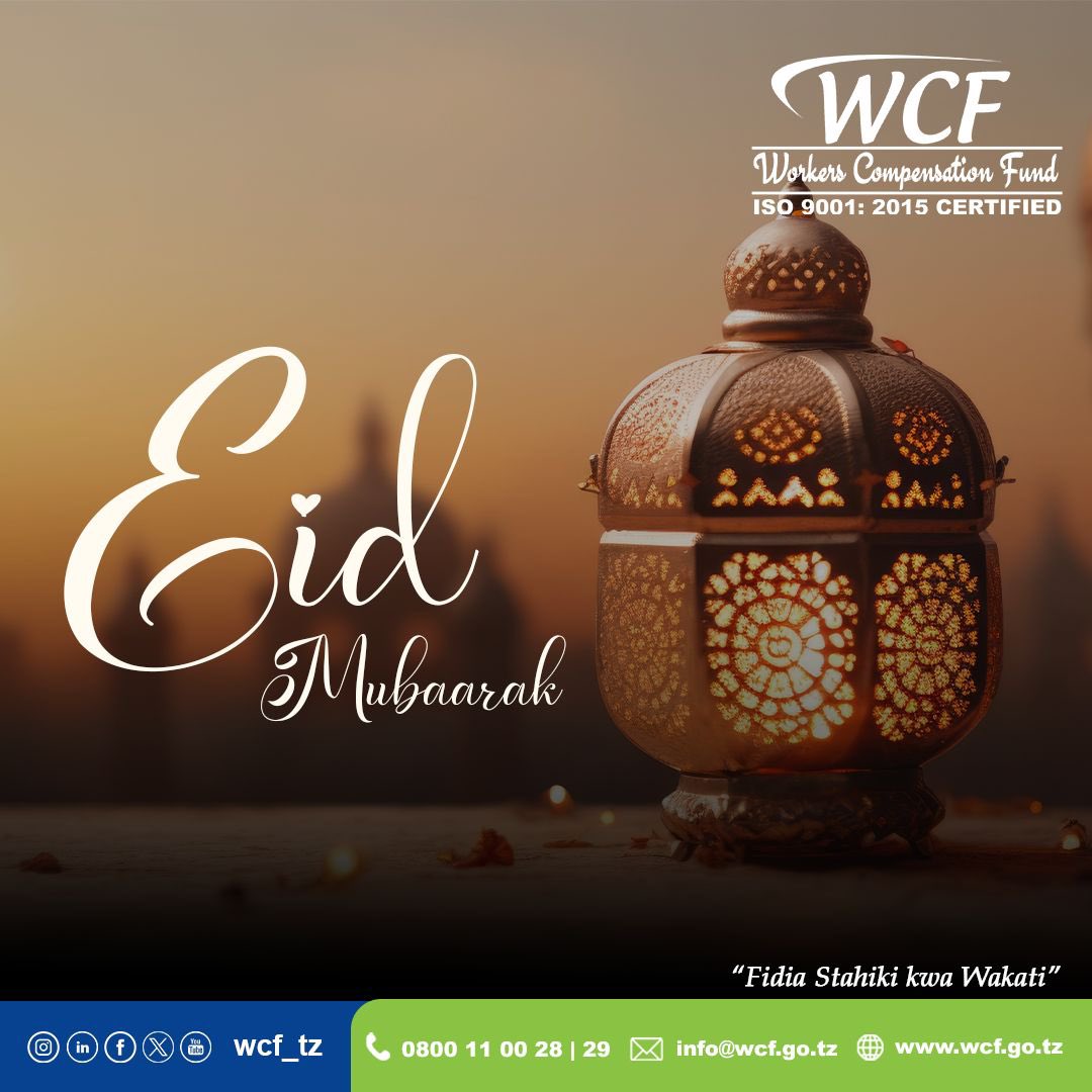 wcf_tz's tweet photo. Bodi ya Wadhamini, Menejimenti na Wafanyakazi wa Mfuko wa Fidia kwa Wafanyakazi (WCF) wanawatakia Waislamu na Watanzania wote Kheri ya Sikukuu ya  Eid-Al-Adha https://t.co/ha39kh1xVo