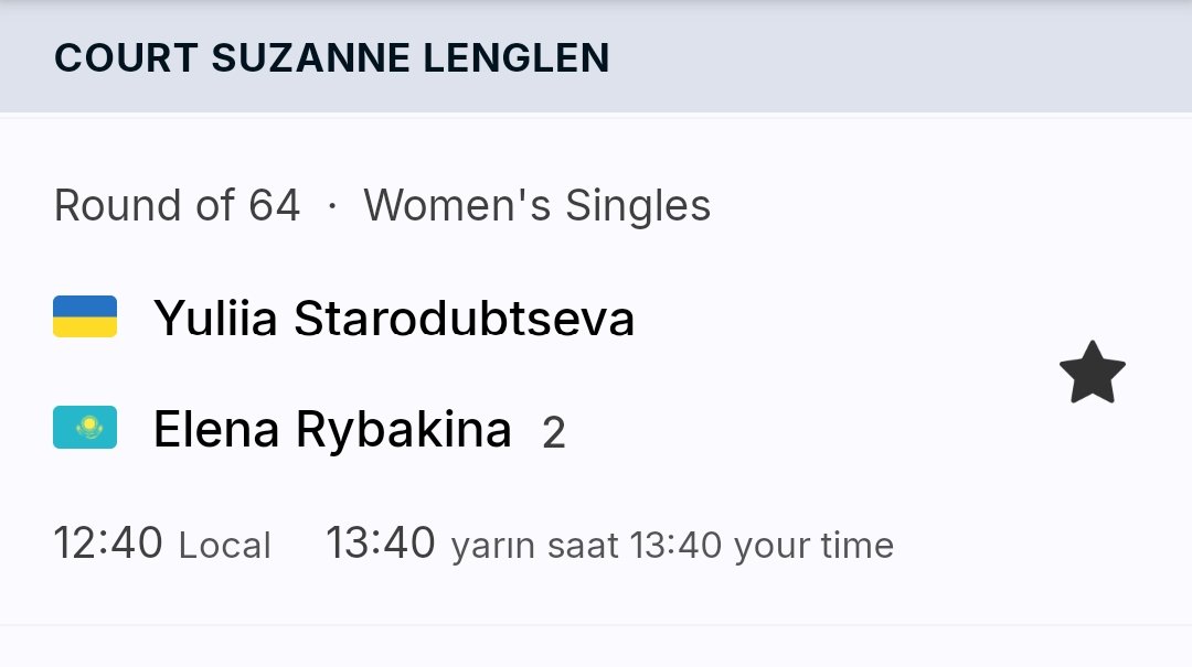 ElenaTurkiye's tweet photo. #ElenaRybakina 

Yarın ikinci turda öğleden sonra 13:40 dan itibaren Yuliia Starodubtseva ile karşılaşacağız. 👍

#RolandGarros https://t.co/ONQz2NvszA