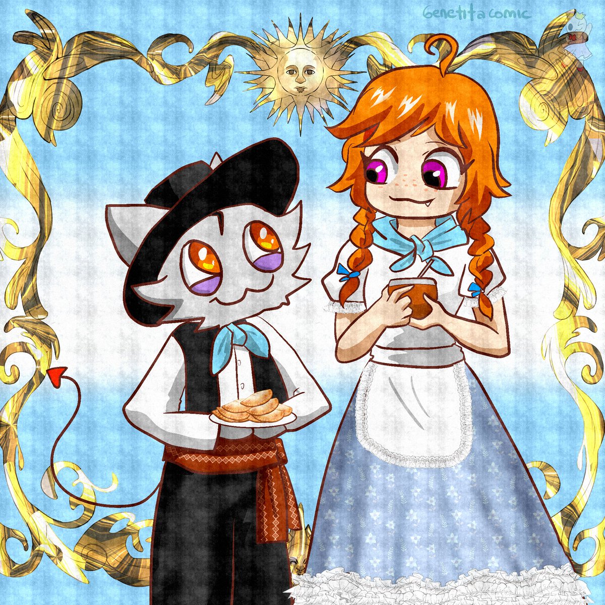 Genetitacomic's tweet photo. Por el 25 de mayo 🇦🇷 Memé estuvo enseñándole un poco de historia argentina a Tear.
Ella es mexicana, pero ama aprender del país de su mejor amigo. 🩵🩵🤍☀️🤍🩵🩵

Tear pertenece a @thecartoonix

#argentina #originalcharacter #digitalart #digitaldrawing #digitalpainting https://t.co/t6KgPG3FIK