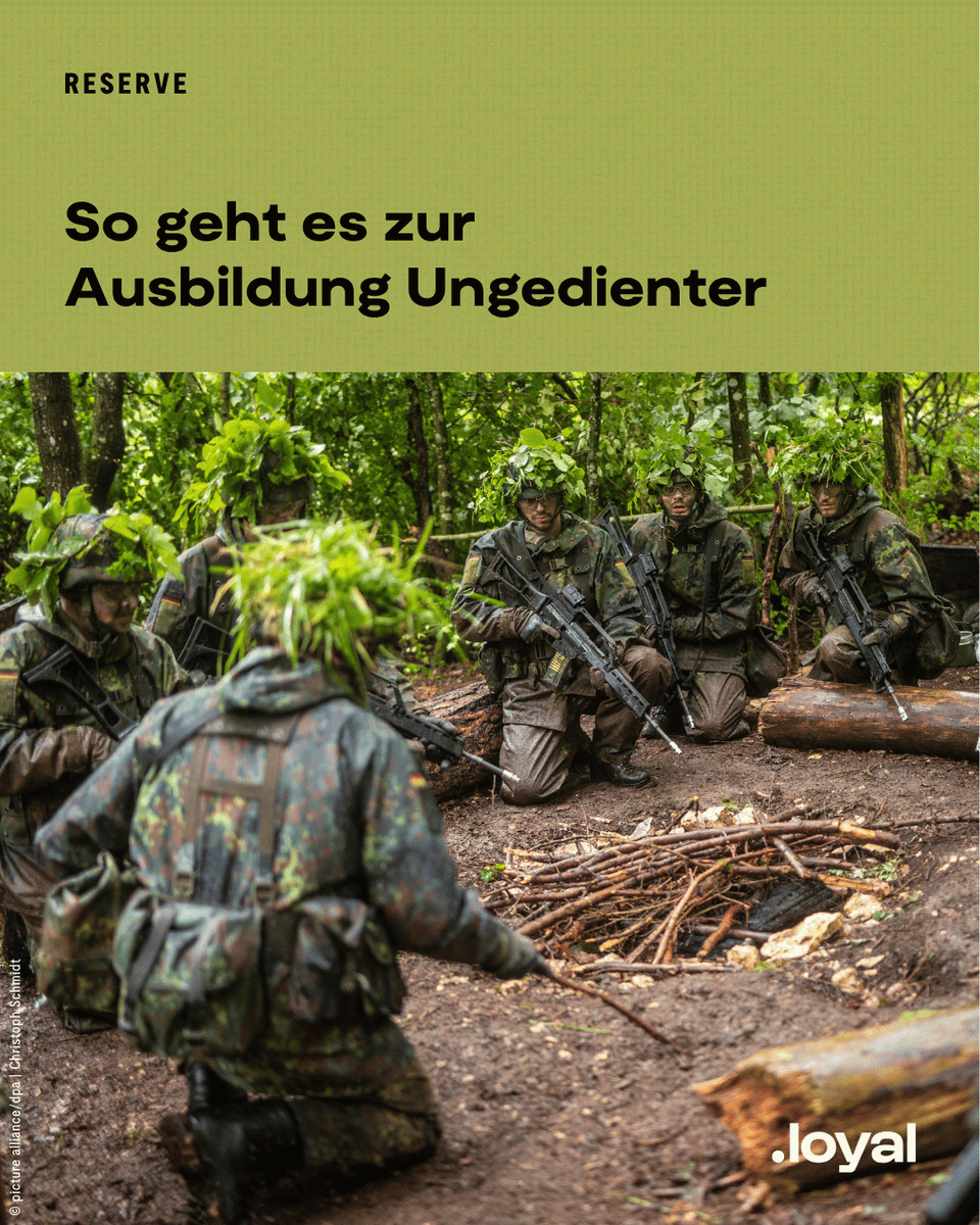 loyalmagazin's tweet photo. Für Personen, die bislang nicht über eine Dienstzeit bei der #Bundeswehr verfügen, gibt es zwei Wege in die Reserve: den Neuen Wehrdienst und die #AusbildungUngedienter. Letztere ist vor allem für Personen mit knapperem Zeitbudget eine Option. Wie verläuft der Bewerbungsprozess? Wie ist die Ausbildung aufgebaut? Hier gehts zum Überblick 👉https://t.co/KdQXFFto1a

>> Wir sind das Magazin von @dieReserve <<