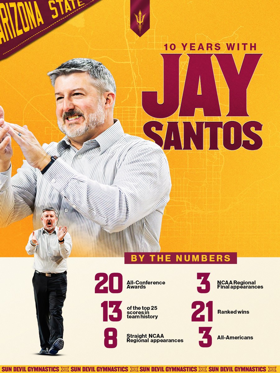 SunDevilGym's tweet photo. 🔟 years ago today, Jay Santos was announced as the head coach of the Gym Devils 🫡

It's been a great decade, with more greatness to come! 🔱

#GymDevils /// #ForksUp https://t.co/bXntCrne38