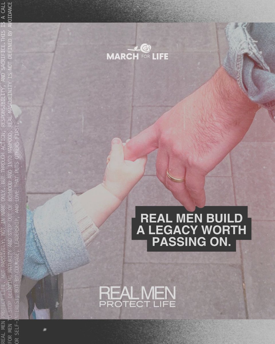 March_for_Life's tweet photo. In a culture that rewards passivity, we’re calling men to a higher standard:
to protect the vulnerable,
to lead their families well,
and to embrace the responsibility that comes with true masculinity.

Because real strength is found in sacrifice, leadership, and love that puts others first.

This Father’s Day, represent what real manhood looks like.

New Father’s Day designs are now live in the March for Life store, built for the men who lead with conviction and protect life! Get yours at https://t.co/ca0KGKALjy