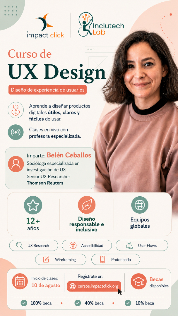 ImpactClick's tweet photo. Aprende UX desde cero con Belén Ceballos, Senior UX Researcher en Thomson Reuters. Clases en vivo, becas disponibles y 1 mes de empleabilidad con Empleio. Inicia 10 de agosto. Regístrate: https://t.co/wX5wbKgtNu | https://t.co/qCVUfZ13nf #UXDesign https://t.co/ETQNpqdMhD