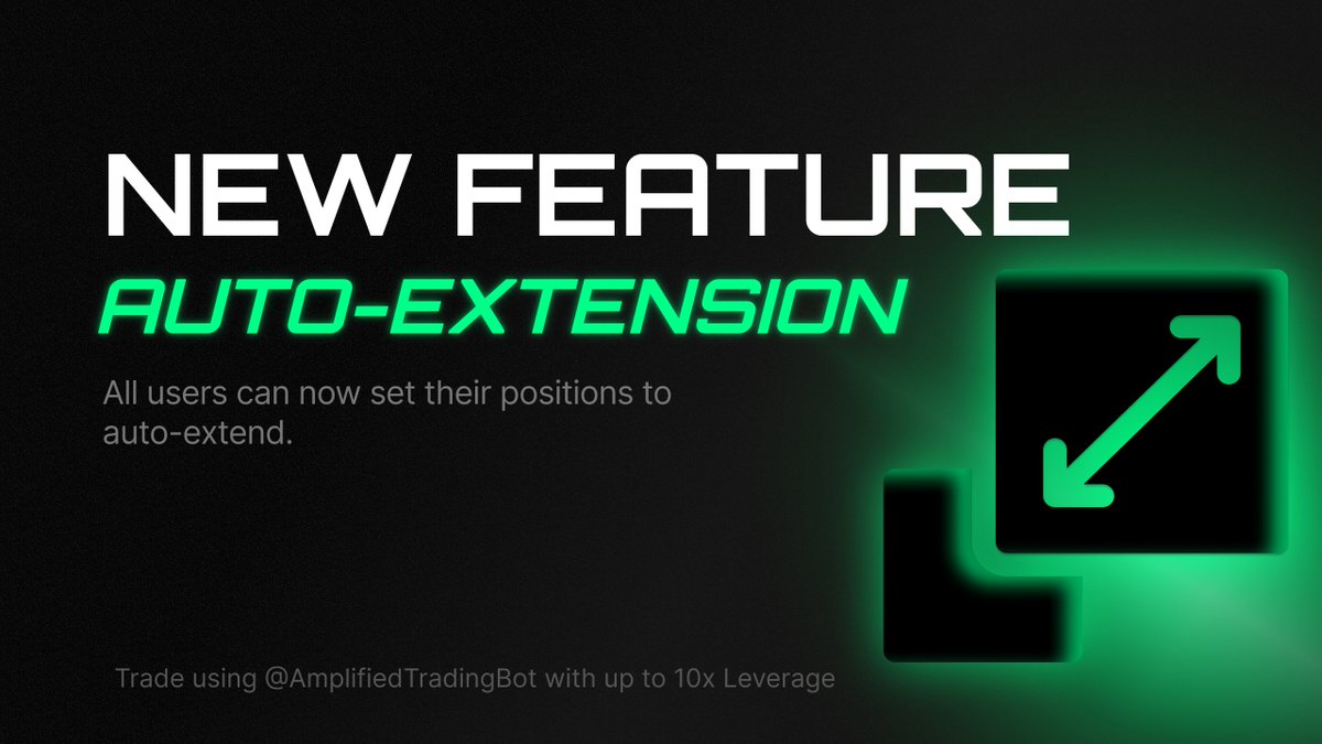 AmplifiedBot's tweet photo. One of the most requested features is finally here… Auto-Extend is now LIVE.

Users can now enable Auto-Extend on active trades, giving them more control, smoother trade management, and greater flexibility while leveraging Solana tokens through Amplified. https://t.co/SIslq2XItl
