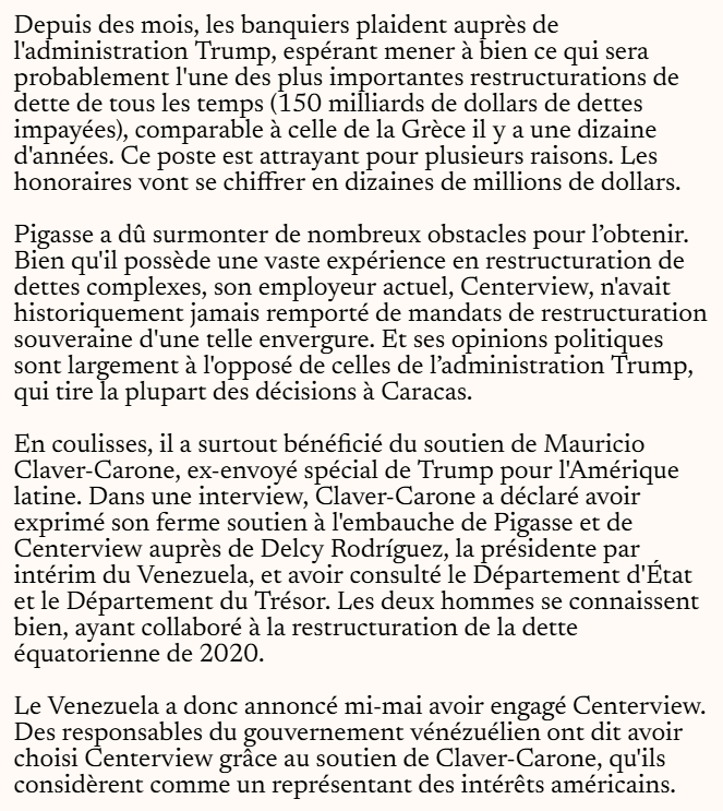 aympontier's tweet photo. De l'importance d'avoir de bons amis. Comment Matthieu Pigasse, qui travaille désormais pour la branche parisienne de la banque Centerview, a obtenu le juteux marché de la restructuration de la dette du Venezuela, convoité par de nombreuses autres banques.
https://t.co/P9IAC7jK4q https://t.co/xtr9vzbnIp